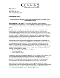 Press Release - Cumming Kicks Off Measure G Bond Construction Program for Castro Valley Unified School District