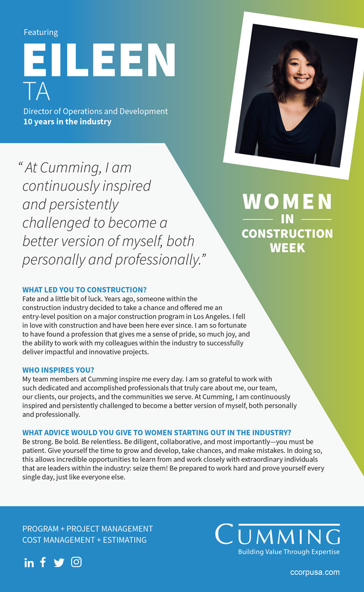 Women in Construction Week: Eilen Ta. Transcribed text can be found to the left.