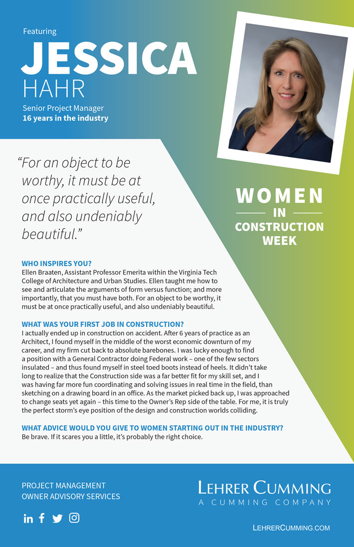 Women in Construction Week: Jessica Hahr. Transcribed text can be found to the left.